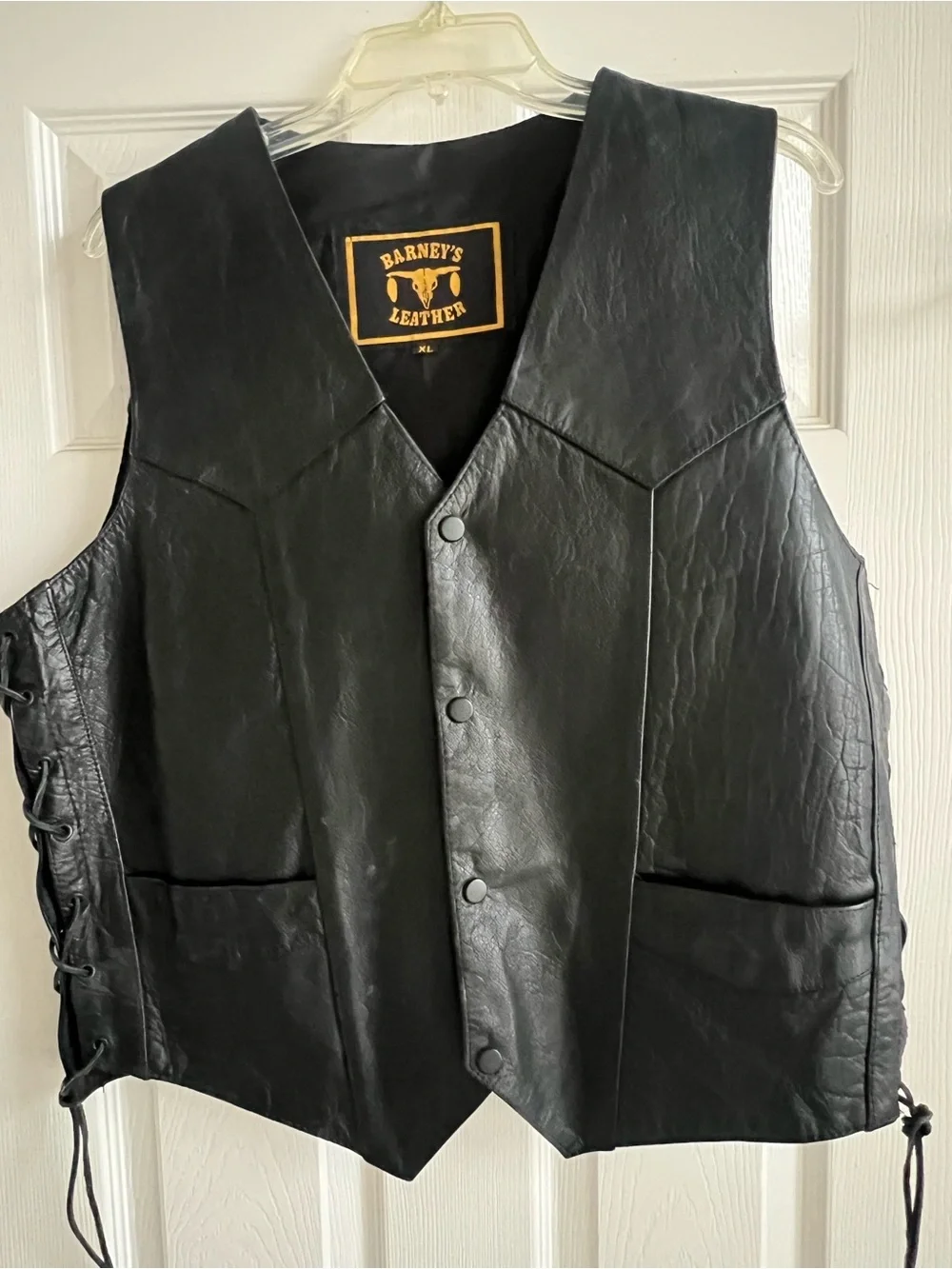 Barneys New York Black Leather Lace-Up Side Vest